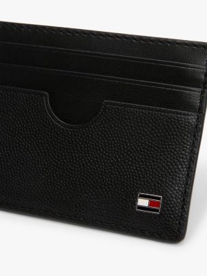 czarny ozdobione flagą skórzane etui na karty dla mężczyźni - tommy hilfiger