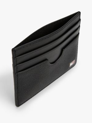 czarny ozdobione flagą skórzane etui na karty dla mężczyźni - tommy hilfiger