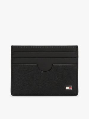 black ozdobione flagą skórzane etui na karty dla mężczyźni - tommy hilfiger