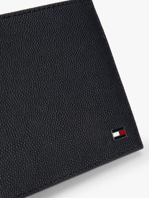 czarny skórzany portfel składany z emaliowaną flagą dla mężczyźni - tommy hilfiger