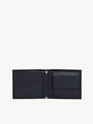 czarny skórzany portfel składany z emaliowaną flagą dla mężczyźni - tommy hilfiger