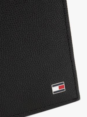 portefeuille à trois volets en cuir à drapeau noir pour hommes tommy hilfiger