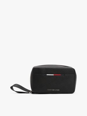 black metal logo pebble grain washbag for men tommy hilfiger