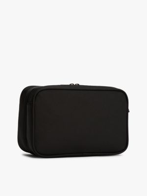 schwarz kulturbeutel mit mesh-fach und metall-logo für herren - tommy hilfiger