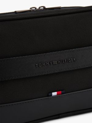 schwarz kulturbeutel mit mesh-fach und metall-logo für herren - tommy hilfiger