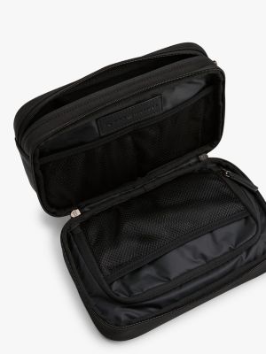 schwarz kulturbeutel mit mesh-fach und metall-logo für herren - tommy hilfiger