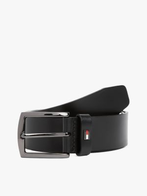 ceinture en cuir à boucle carrée et drapeau black pour hommes tommy hilfiger