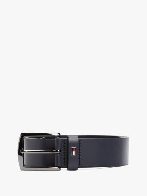 ceinture en cuir à boucle carrée et drapeau bleu pour hommes tommy hilfiger