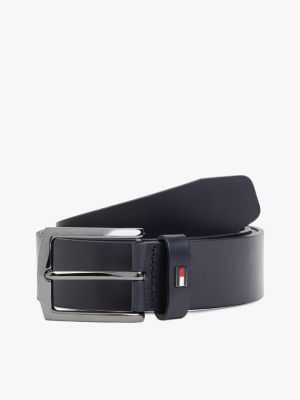 blue enamel flag square buckle leather belt for men tommy hilfiger