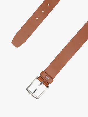 brown enamel flag square buckle leather belt for men tommy hilfiger