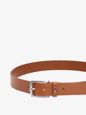 brown enamel flag square buckle leather belt for men tommy hilfiger