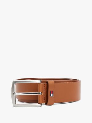 brown enamel flag square buckle leather belt for men tommy hilfiger