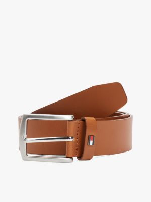 ceinture en cuir à boucle carrée et drapeau brown pour hommes tommy hilfiger