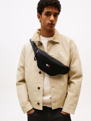 schwarz gürteltasche mit gummiertem logo für herren - tommy jeans
