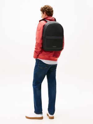 black textured logo smooth dome backpack for men tommy hilfiger