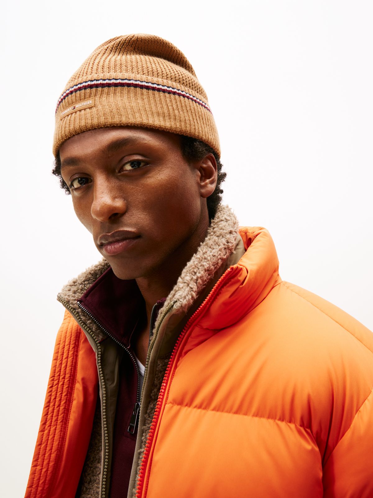 Signature Tape Wool Blend Beanie — Beige