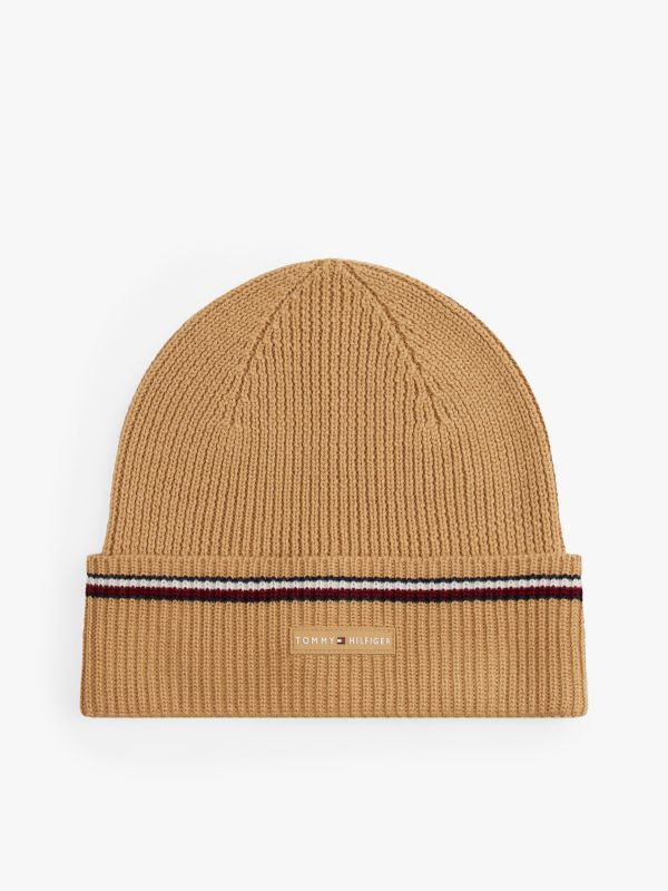 Signature Tape Wool Blend Beanie — Beige