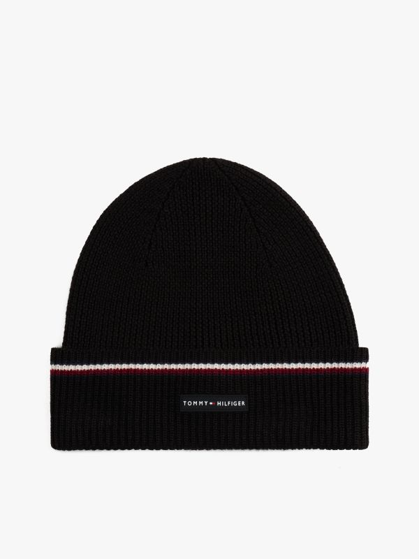 Signature Tape Wool Blend Beanie — Black