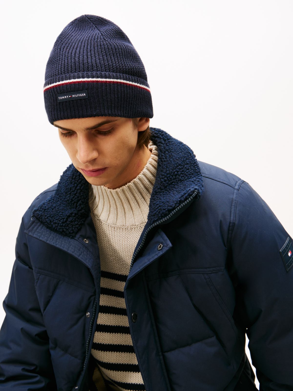 Signature Tape Wool Blend Beanie — Blue