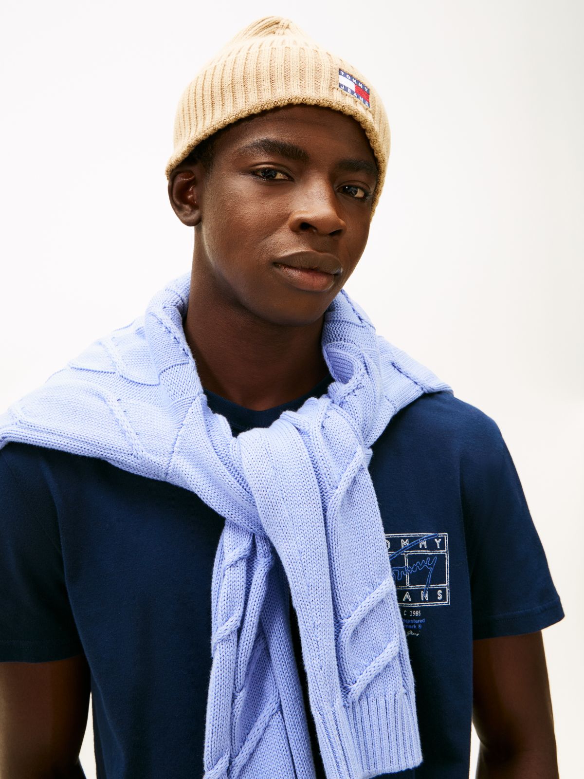 Heritage Logo Rib-Knit Beanie — Beige