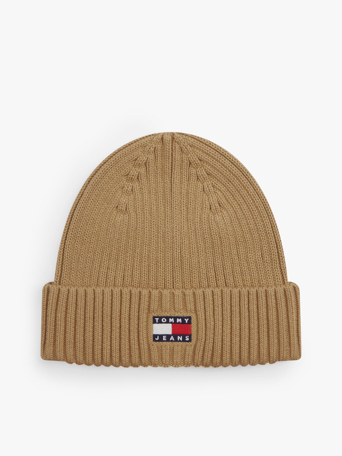 Heritage Logo Rib-Knit Beanie — Beige