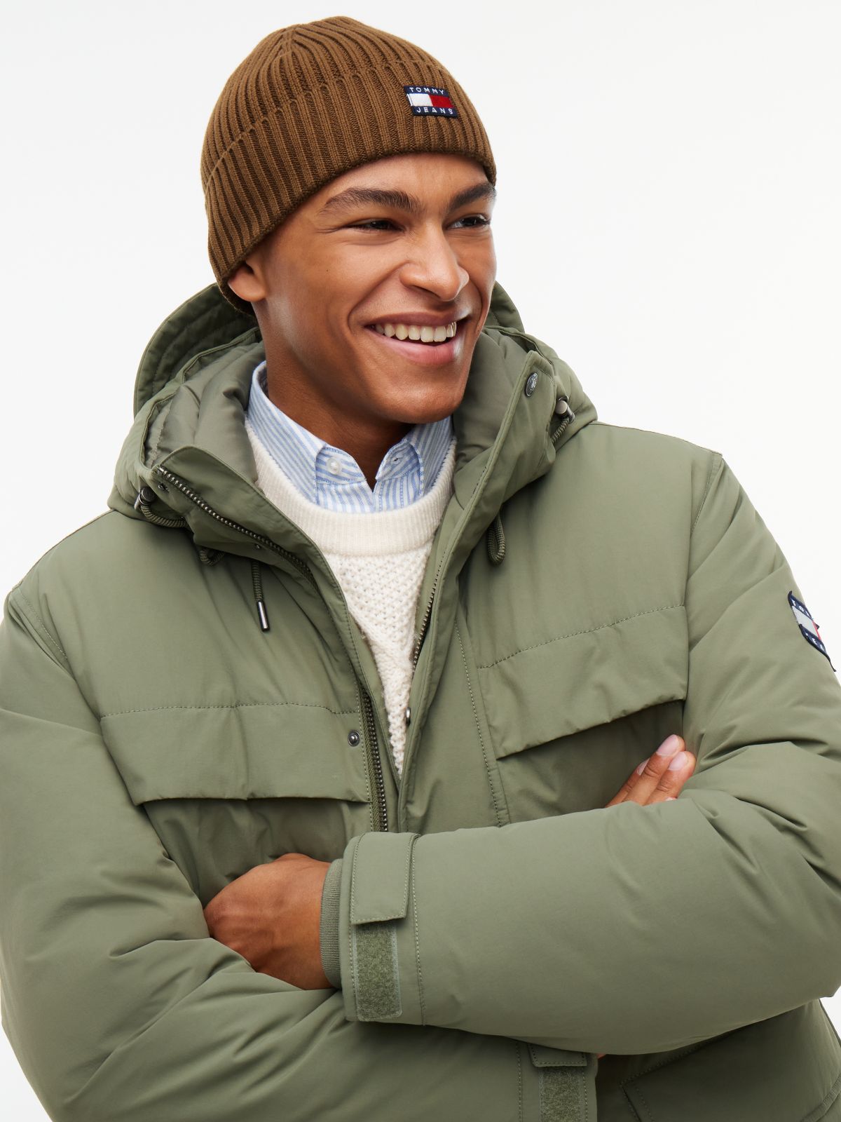 Heritage Logo Rib-Knit Beanie — Brown