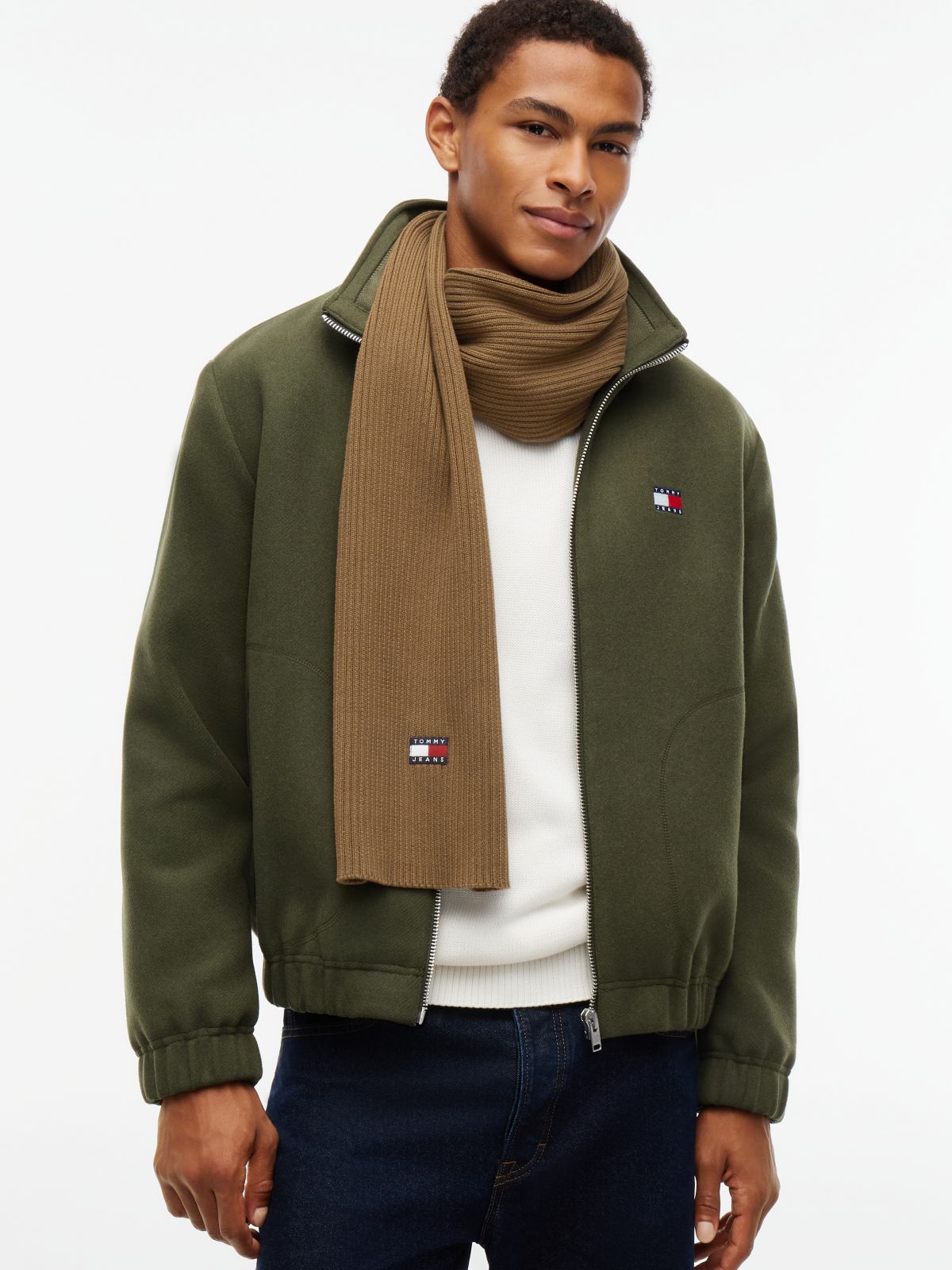 Heritage Logo Rib-Knit Scarf — Brown