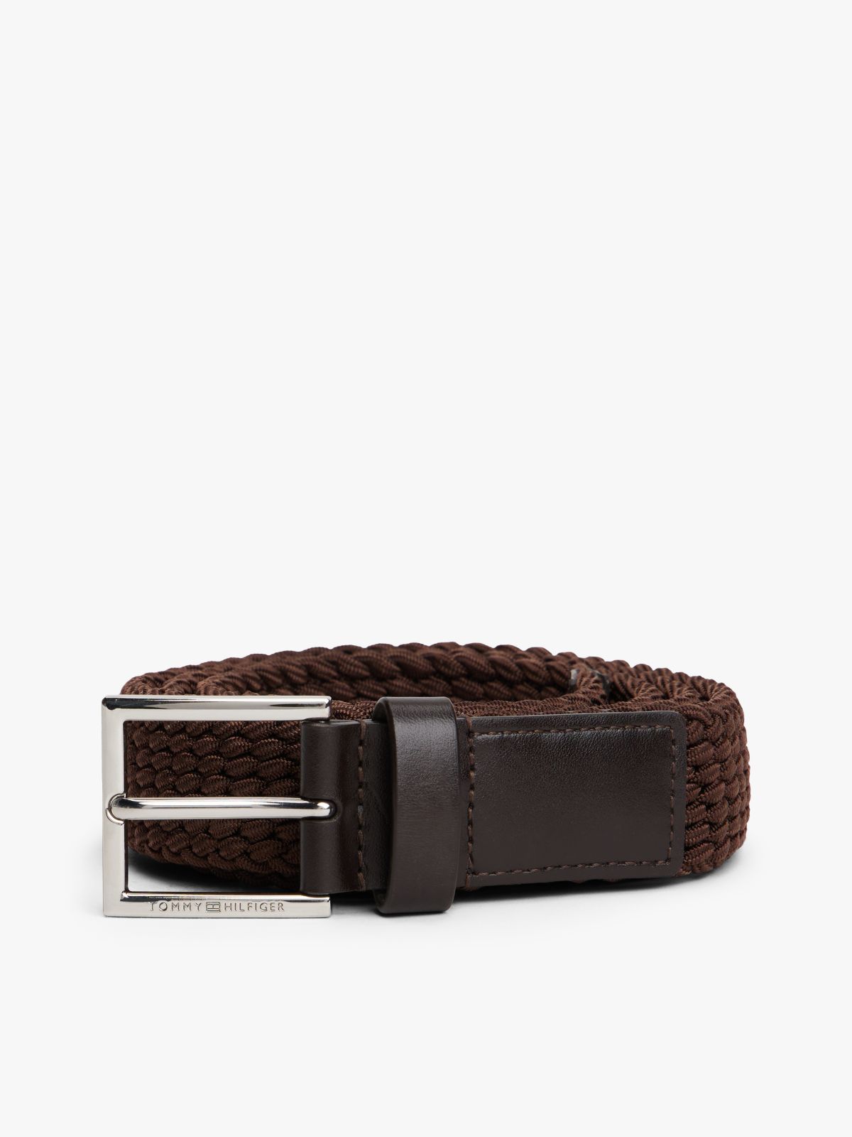 Woven Leather Webbing Square Buckle Belt — Brown