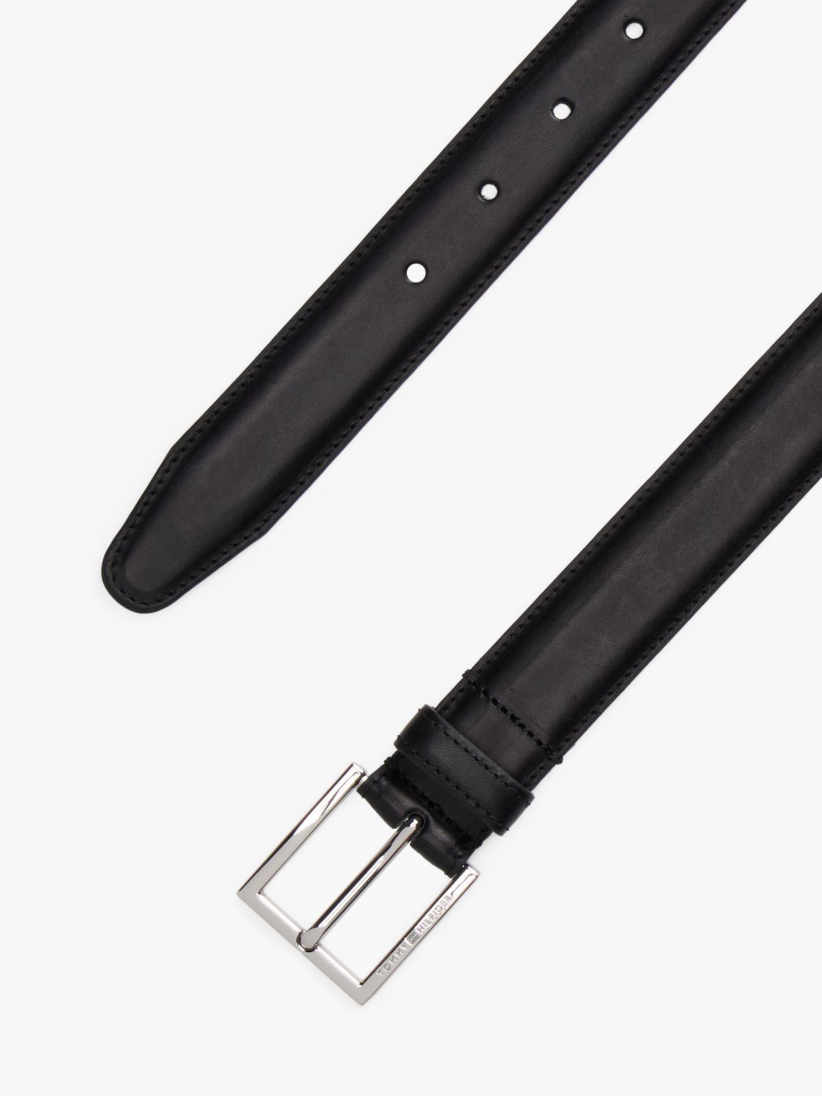 Square Buckle Leather Belt — Black