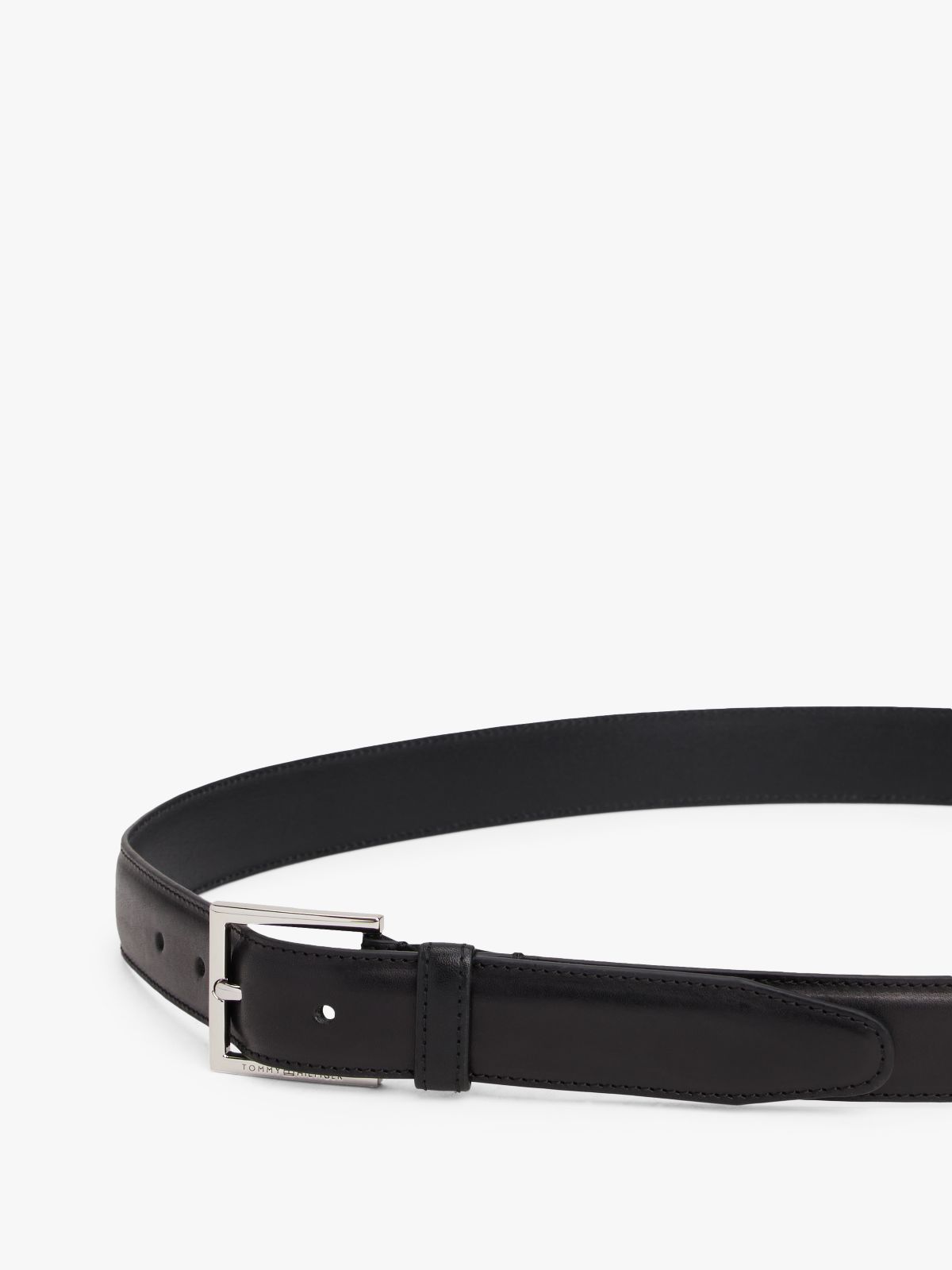 Square Buckle Leather Belt — Black