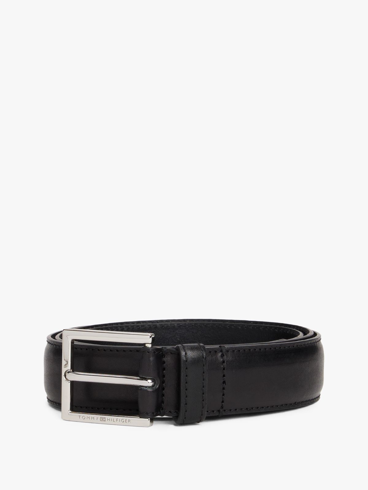 Square Buckle Leather Belt — Black