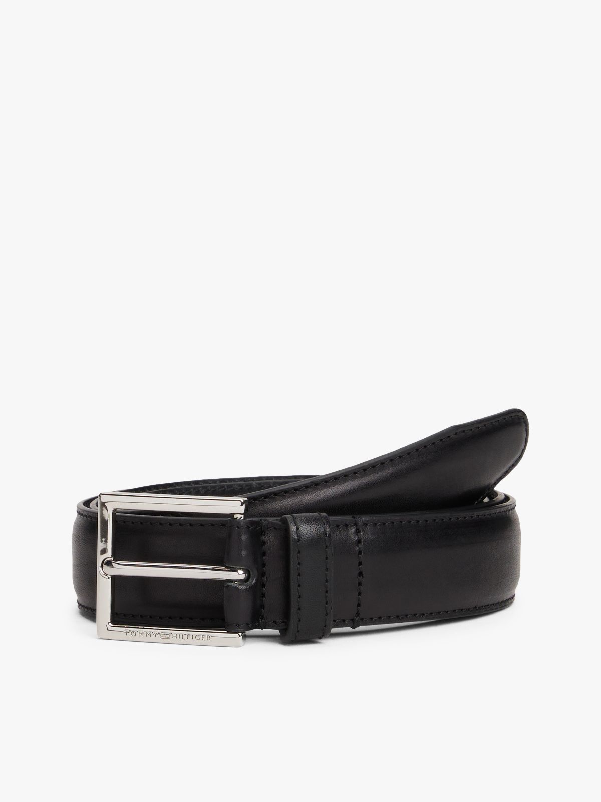 Square Buckle Leather Belt — Black