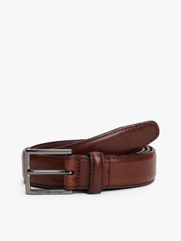 Square Buckle Leather Belt — Brown
