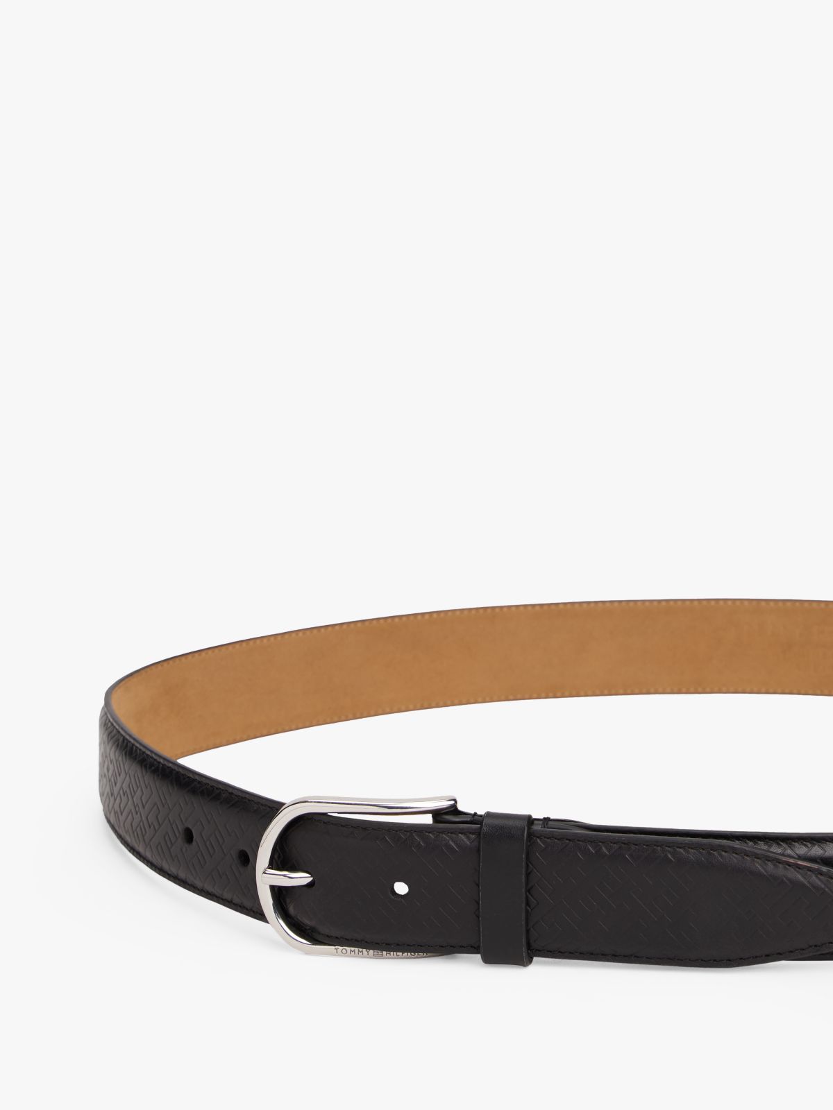 TH Business Monogram Leather Belt — Black