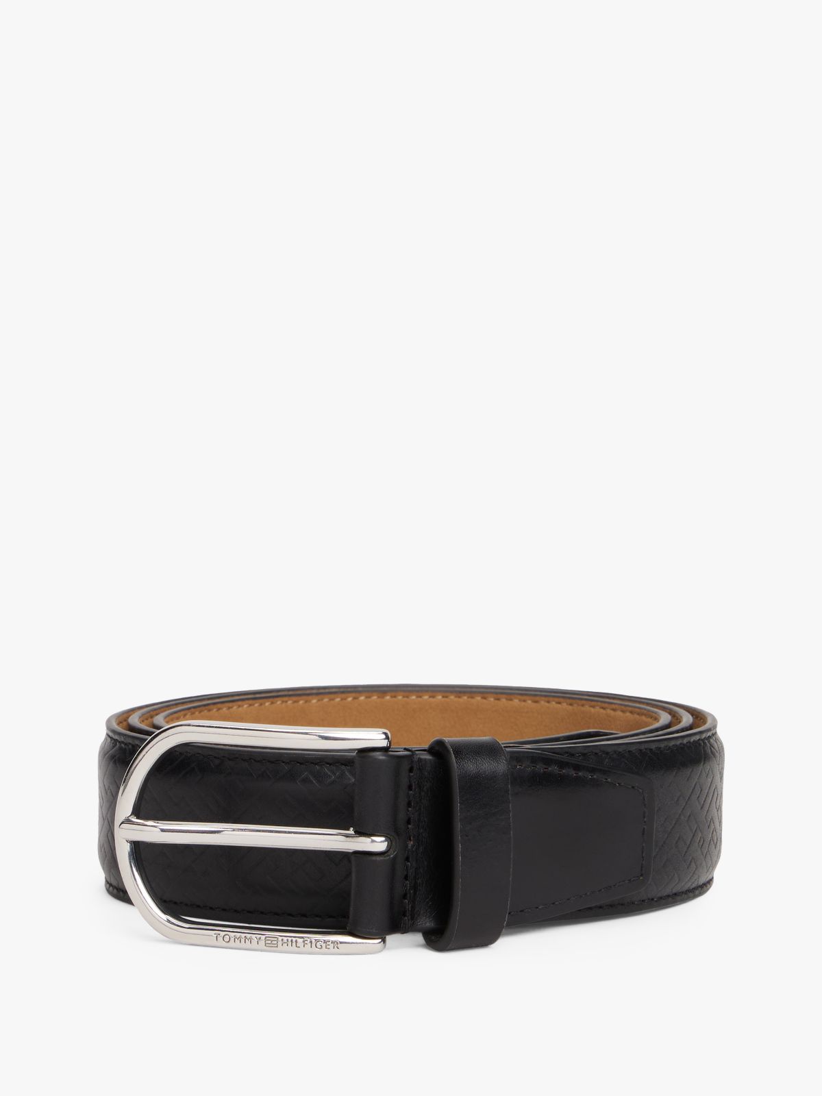 TH Business Monogram Leather Belt — Black