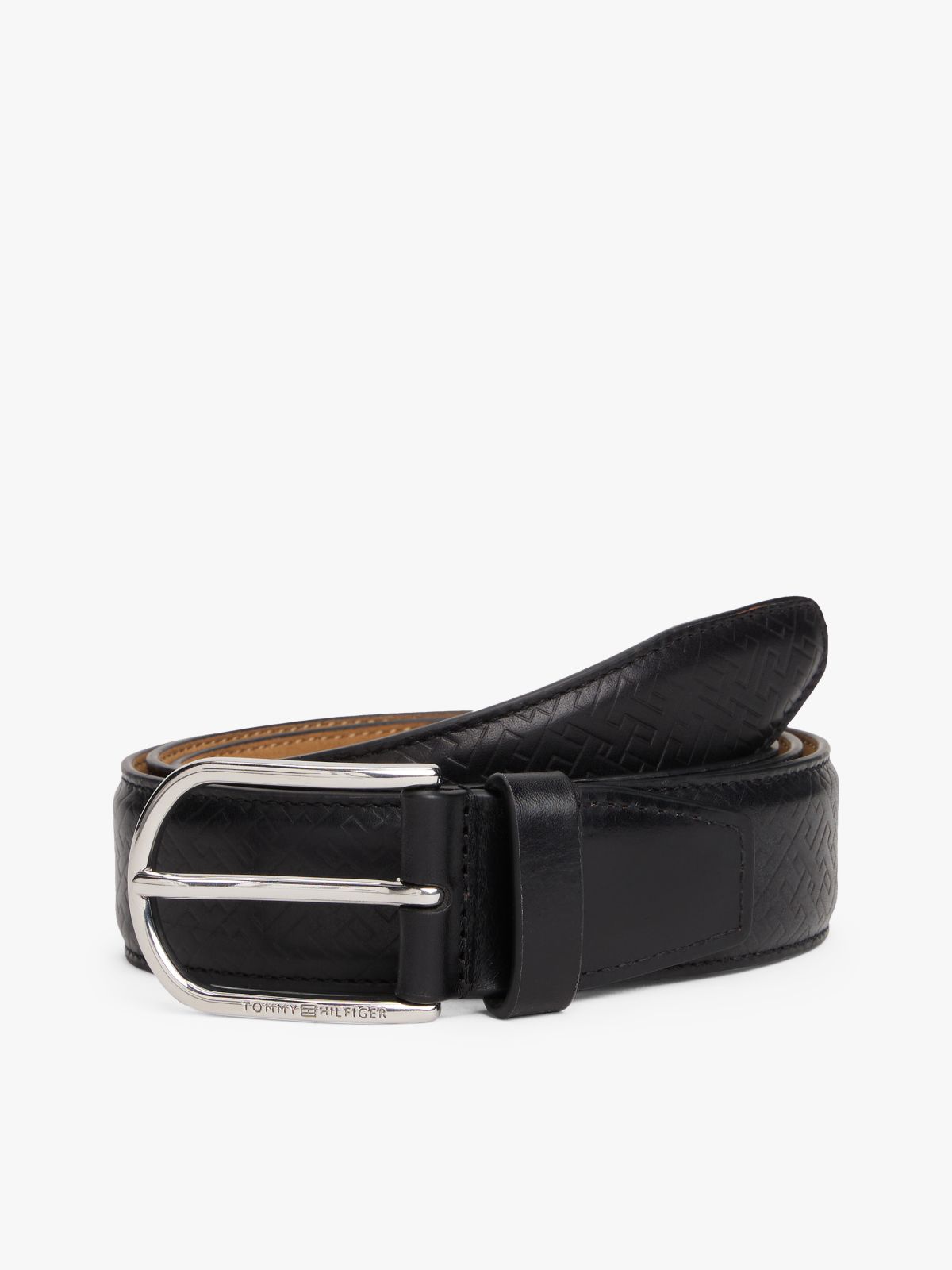 TH Business Monogram Leather Belt — Black