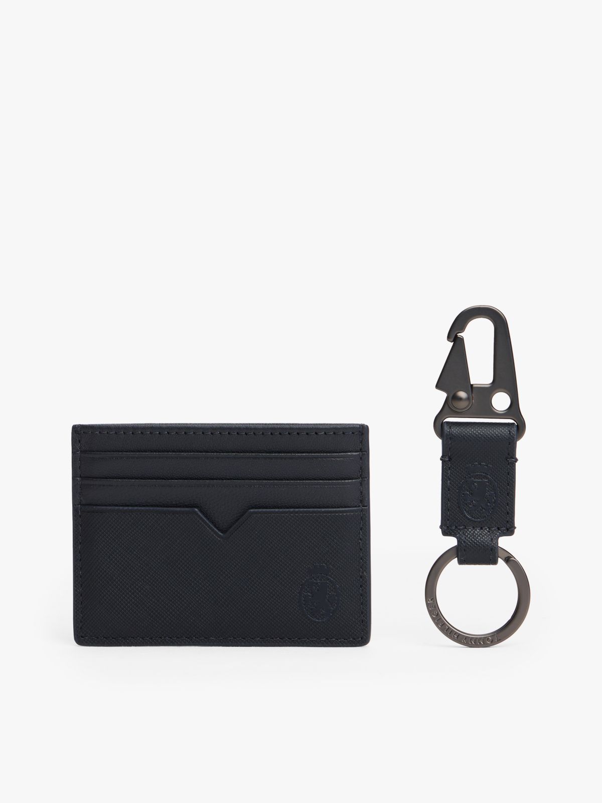 Leather Card Holder And Key Fob Set — Blue