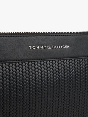 pochette intrecciata con logo in metallo nero da uomini tommy hilfiger