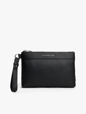 pochette intrecciata con logo in metallo black da uomini tommy hilfiger