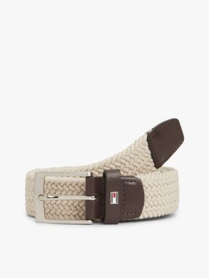 ceinture tressée élastique à drapeau en émail beige pour hommes tommy hilfiger