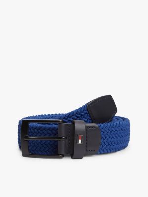 ceinture tressée élastique à drapeau en émail blue pour hommes tommy hilfiger