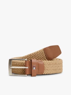beige elastyczny pasek parciany z kwadratową sprzączką dla mężczyźni - tommy hilfiger