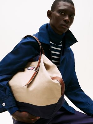 beige the runway collection canvas tote bag for men tommy hilfiger