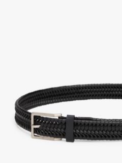 Woven Leather Square Buckle Belt — Black 3