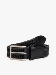 Woven Leather Square Buckle Belt — Black 1