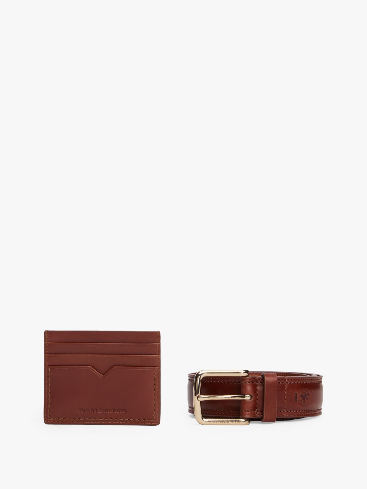 TH Crest Leather Belt And Card Holder Gift Box — Burgundy