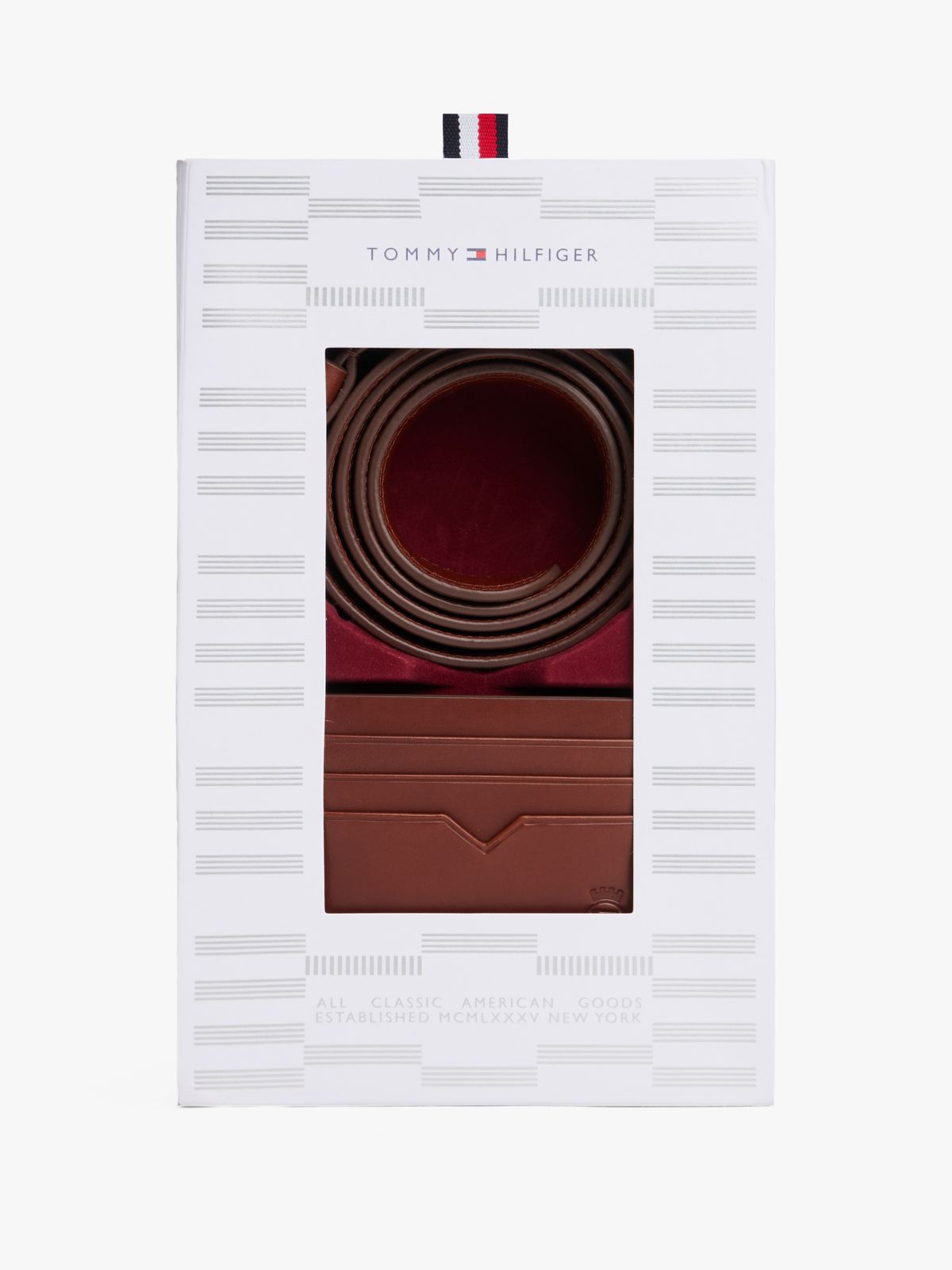 TH Crest Leather Belt And Card Holder Gift Box — Burgundy