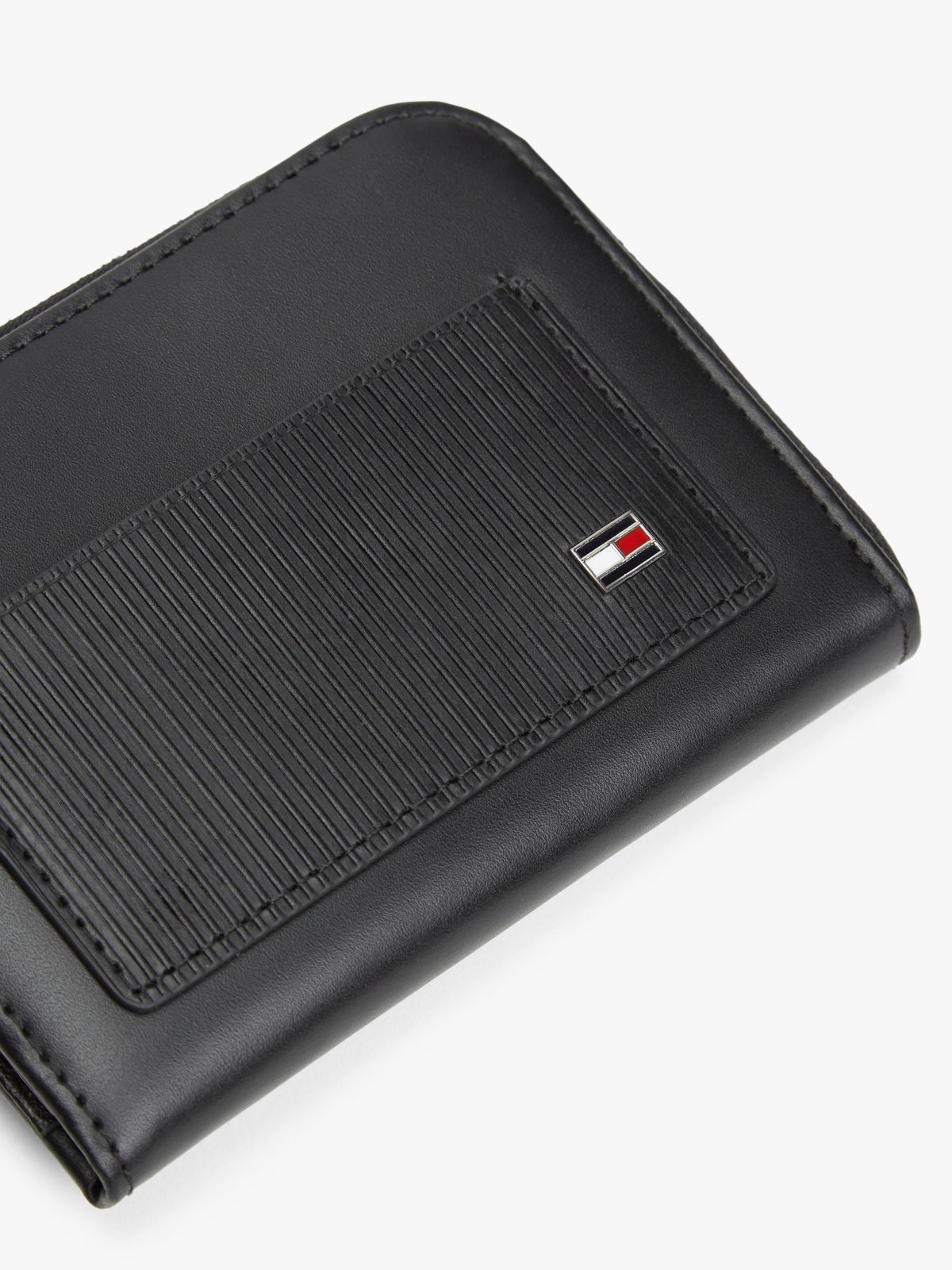 Hilfiger Flag Ribbed Leather Zip-Around Wallet — Black