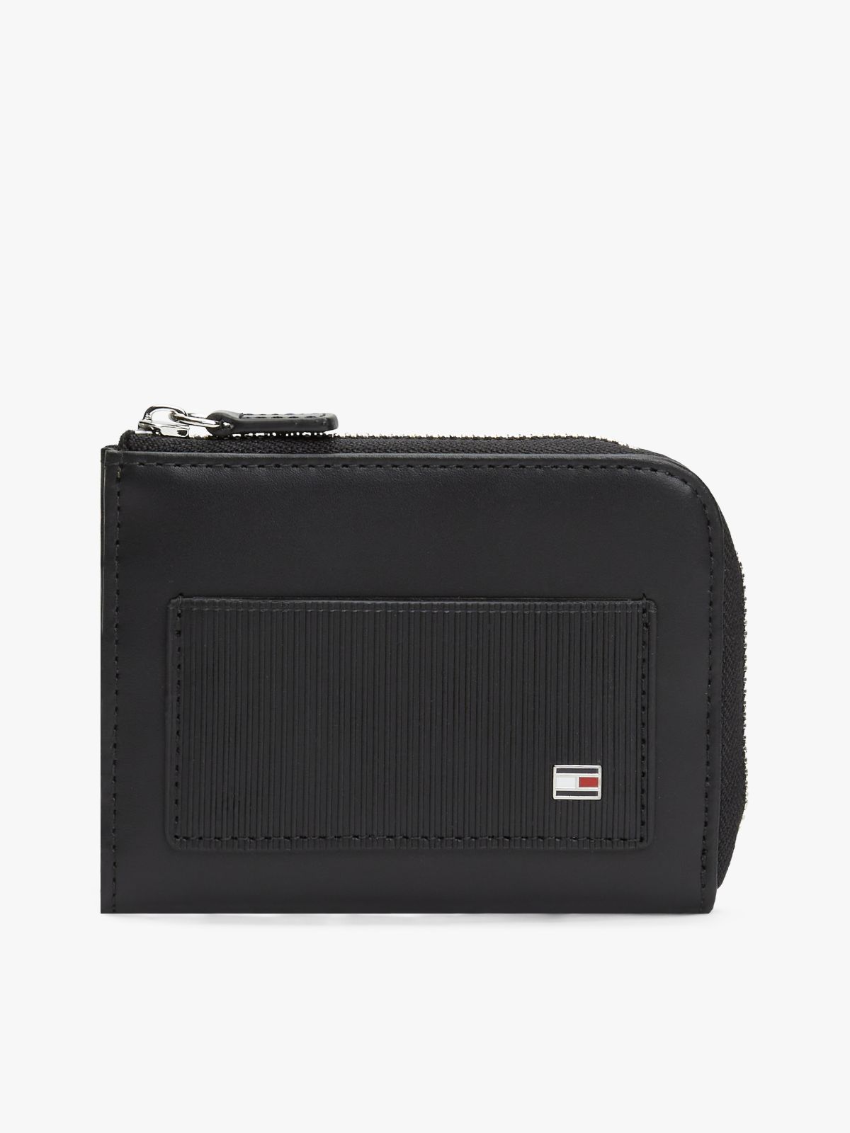 Hilfiger Flag Ribbed Leather Zip-Around Wallet — Black