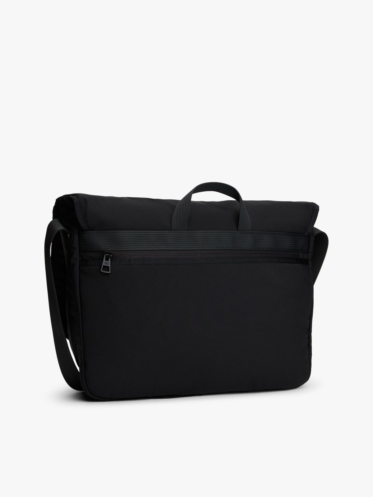 Textile Logo Flap Messenger Bag — Black